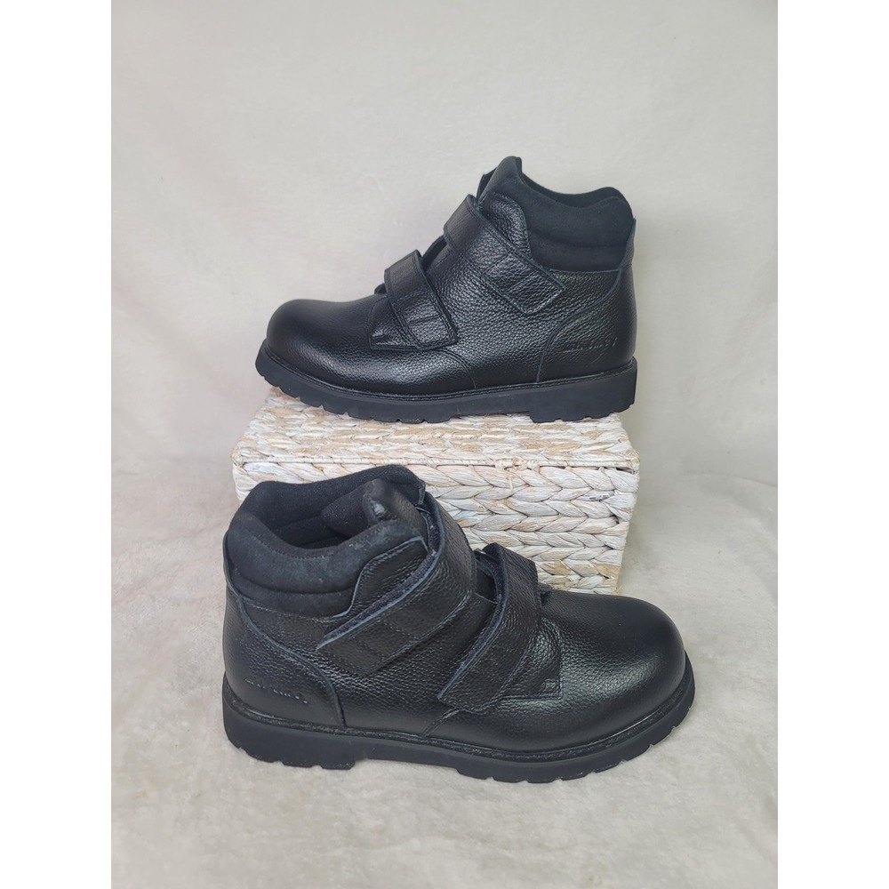 Mt Emey Black Leather Double Strap Work Boots Mens 12 XW 4E Oil Resistant AM5615